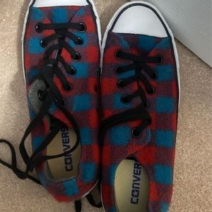 Custom Blue and Red Plaid Flannel Converse Sneakers